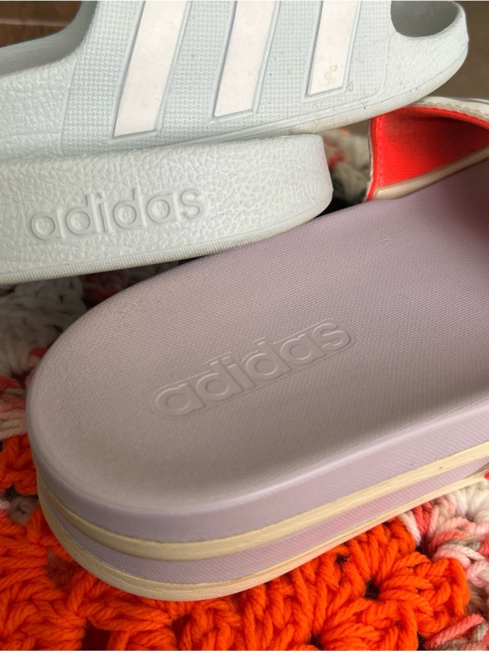 adidas Kids Lilac and White Platform Slide Sandals
